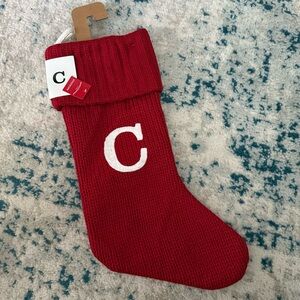 Wondershop by Target Red Knit Stocking with White C Initial 18”